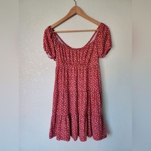 Hollister Puff Sleeve Knit Tiered Red Floral Dress, size XS